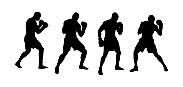 set of silhouette of boxer in dynamic pose - vector illustration