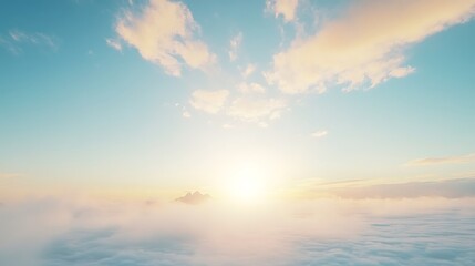 Naklejka premium A bright sun shining above a fluffy layer of clouds
