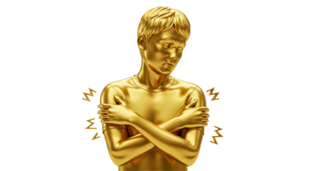 Isolated Golden Figure Clasping Body with Cold Shivers