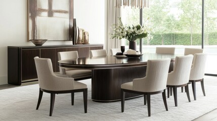 Elegant Modern Dining Room with Stylish Table and Comfortable Chairs