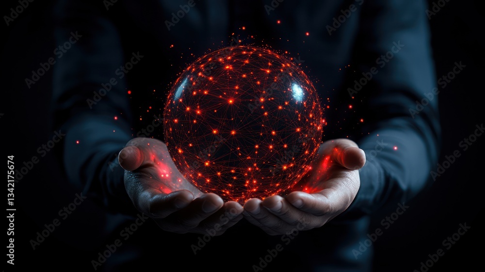 Poster global network in hands: a conceptual image of connection and innovation