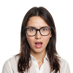 Obraz premium Portrait of a East Asian woman in glasses with a surprised expression isolated on white
