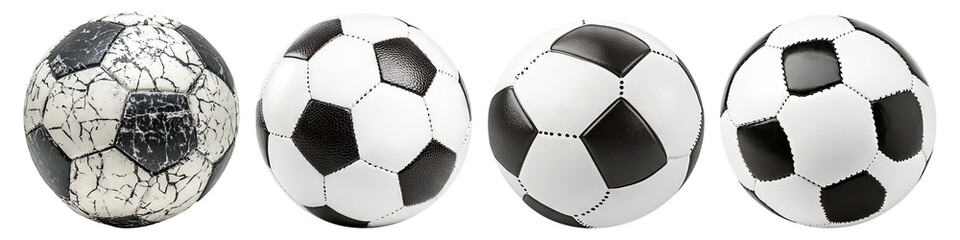Collection of Classic Soccer Balls in Various Designs and Textures, Isolated on Transparent Background