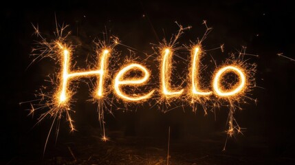 Sparkler light painting spelling Hello.