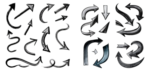 Hand-drawn Arrow Designs for Creative Direction and Navigation, Isolated on Transparent Background