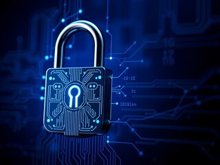padlock on binary code