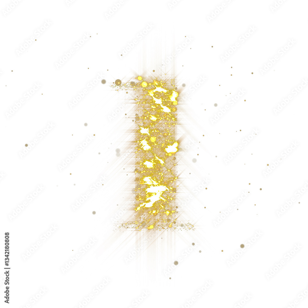 Poster Golden glitter number 1. Number one of shimmering sequins and glow sparkles on transparent background. PNG