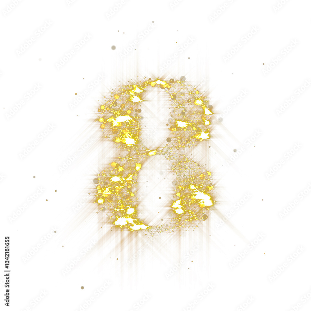 Aufkleber golden glitter number 8. number eight of shimmering sequins and glow sparkles on transparent backgro