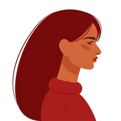 woman portrait with long straight hair, vector illustration