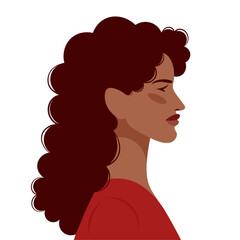 curly hair woman profile, vector illustration