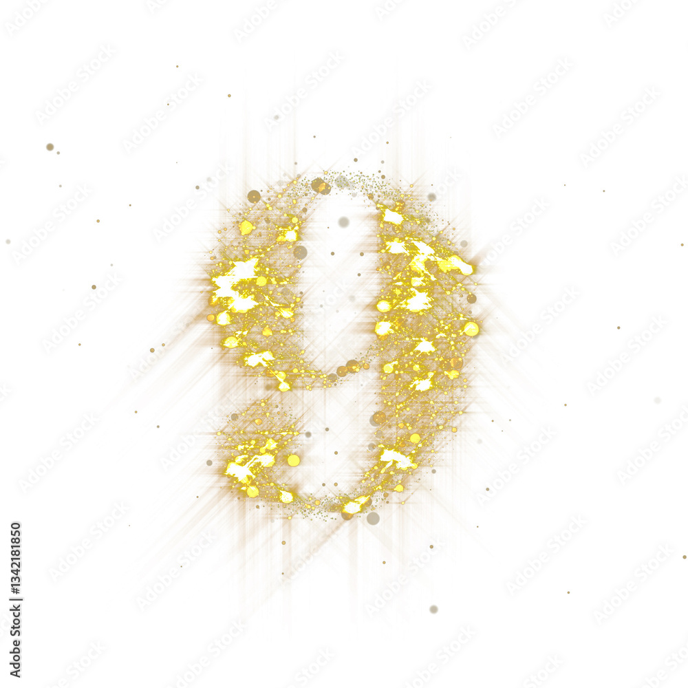 Aufkleber Golden glitter number 9. Number nine of shimmering sequins and glow sparkles on transparent background. PNG