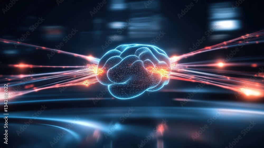 Poster innovative brain technology visualization digital realm 3d render sci-fi environment close-up perspe