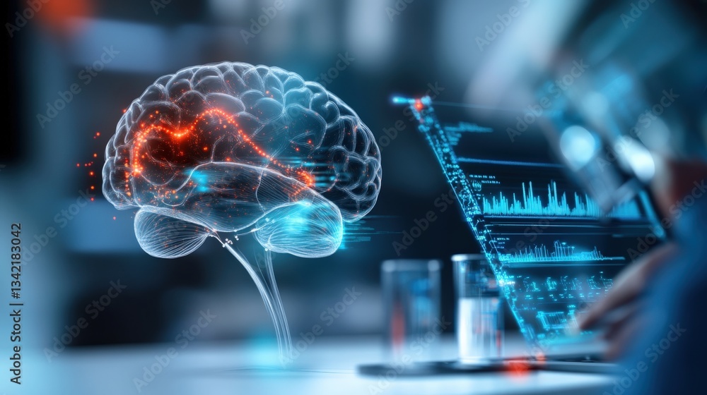 Poster exploring neural connections in technology virtual workspace digital art modern environment close-up