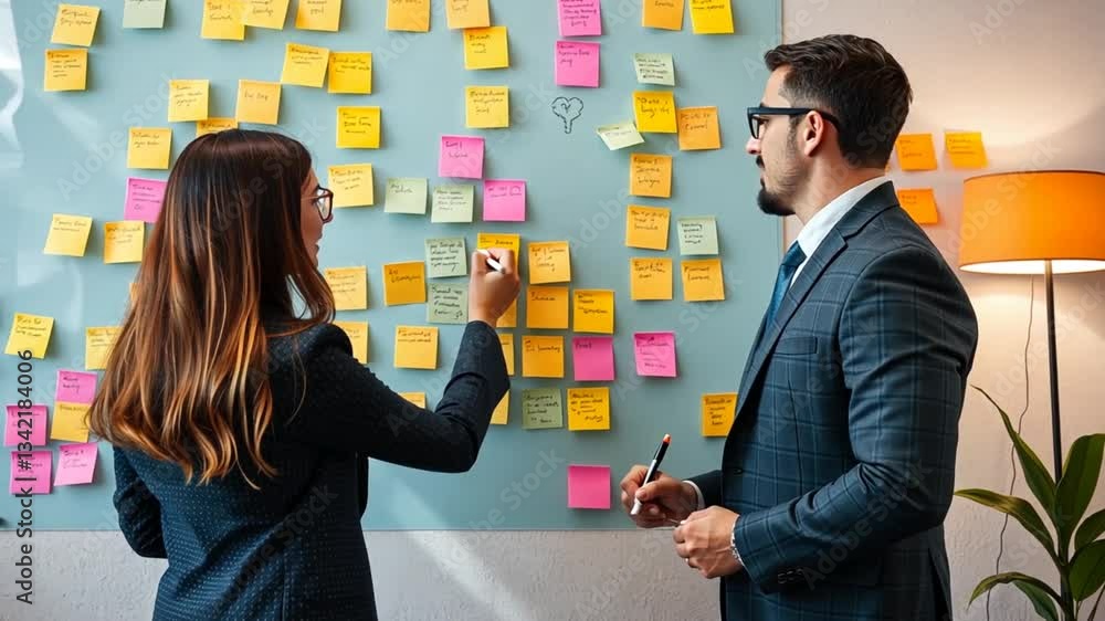 Poster collaborative workspace dynamic duo brainstorming new strategies for business growth innovative thin