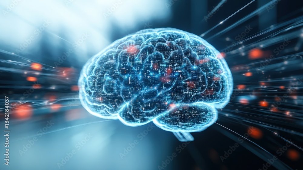 Poster revolutionizing thought processes advanced brain technology digital realm scientific illustration fu