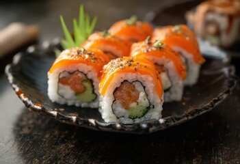 A plate of sushi with various ingredients