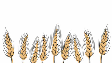 food banner bakery, pastry with wheat, oat, barley, rye, wheat ears stalks, field on yellow background and space for text, copy space