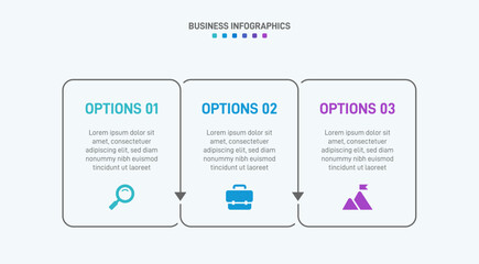 Horizontal progress bar featuring 3 arrow-shaped elements, symbolizing three six stages of business strategy and progression. Clean timeline infographic design template. Vector for presentation