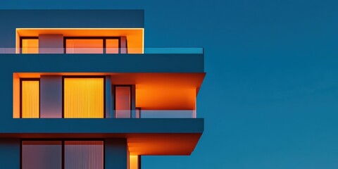 Bold Architectural Design Shines With Orange and Blue Hues Against the Sky Generative AI