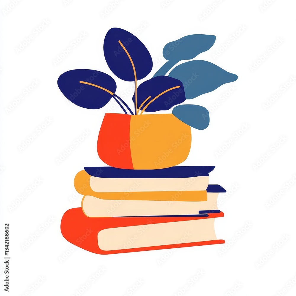 Aufkleber the image transforms from a basic pile of books to a dynamic, multicolored display featuring diverse