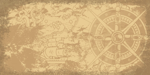 Vintage nautical map with compass and ship design © DGIM studio