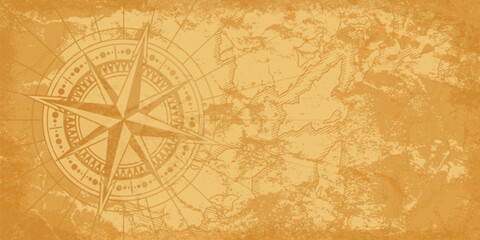 Ornate compass design on an aged map background