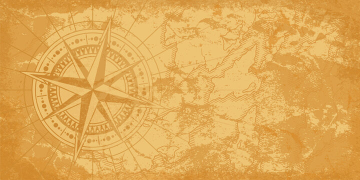 Ornate compass design on an aged map background