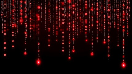 Red colored binary code streams cascading down a black background