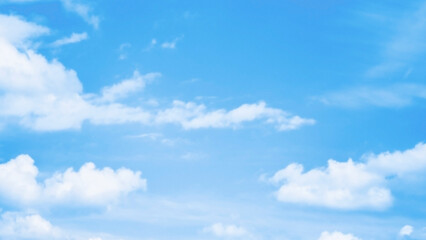 Blue pastel sky with white fluffy cloud. Cumulus clouds background. Cloudscape morning sky. The concepts of freedom of life, never give up and positive though energy.