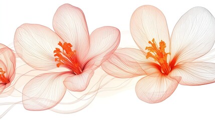 Elegant line art of crocus flowers with vivid orange stamens in a clean and minimalist artistic style - Generative AI. 