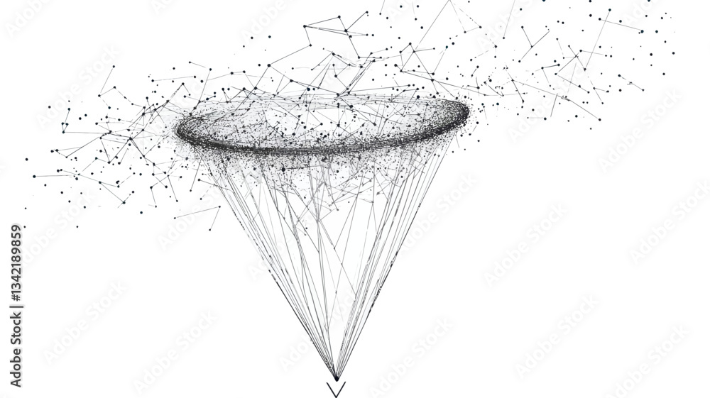 Poster abstract low poly wireframe funnel vector - data flow, technology, and sales concept visualization