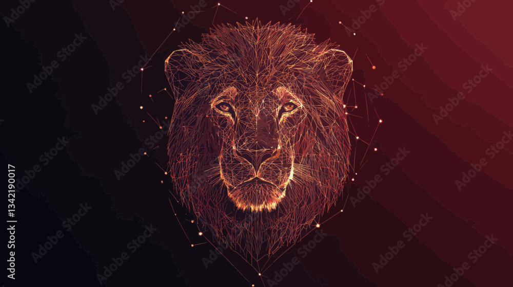 Poster abstract low poly wireframe lion head vector illustration with lines and dots in rgb color mode, pol