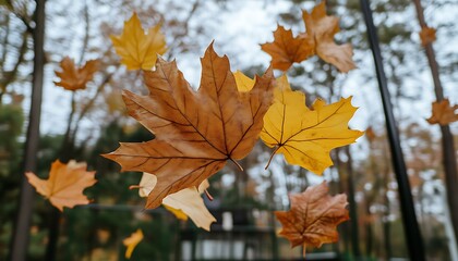 Fototapeta premium Autumn Leaves Dancing in the Park.