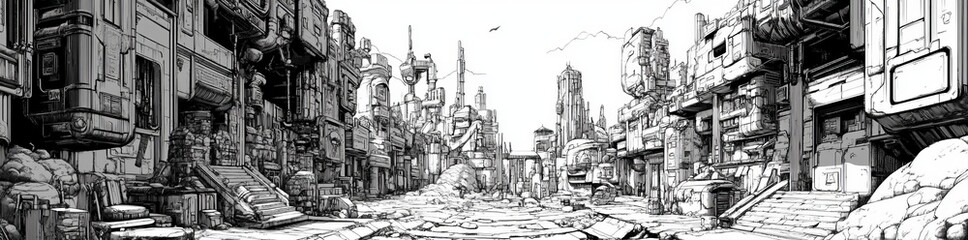 Intricate black and white coloring pages featuring fantastical landscapes and architectural designs ideal for relaxation and creative expression