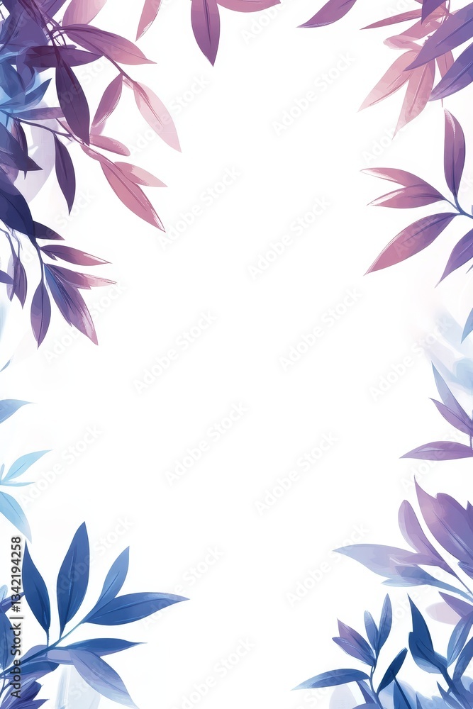 Poster a gradient blue background is surrounded by a painted vine that forms a floral frame border