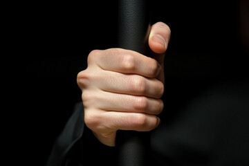 Close-up of a hand gripping a chair arm tightly, showcasing tension and focus during a moment of anticipation or stress