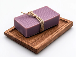 Lavendelseife auf Holztablett

