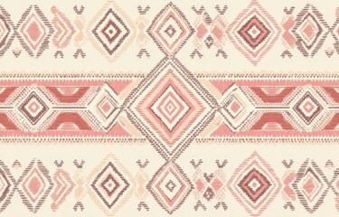 A bohemian-inspired, seamless pattern of tribal fabric features colorful, geometric ornaments that can be utilized for backgrounds, textiles, coloring books, covers, curtains, and clothing