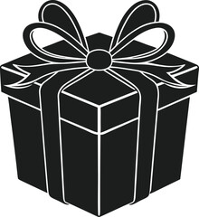 Black Gift Box Silhouette Vector – Elegant Present with Bow for Celebrations