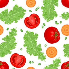 Fresh vegetable seamless pattern. Healthy food background. Vector cartoon flat illustration.