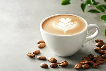 Fototapete Rund White paper coffee cup mockup template for cafes. Concept of coffee with almond milk © Andrey