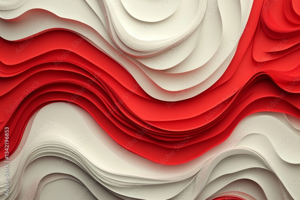 Poster modern red and white abstract background with 3d textured layers