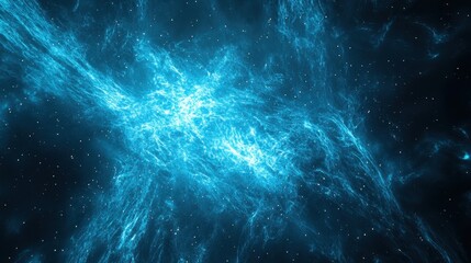 Fototapeta premium Ethereal Blue Cosmic Nebula with Glowing Stars in Dark Space