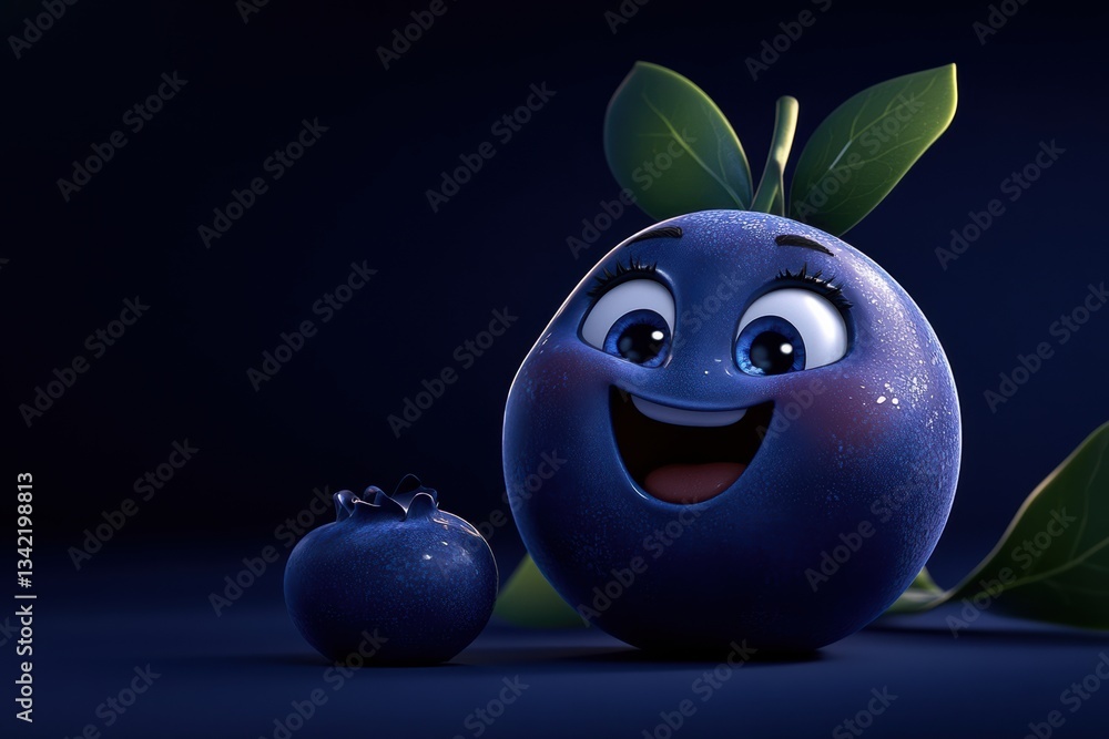 Poster giggling blueberry brings joy with a playful expression against a dreamy background generative ai