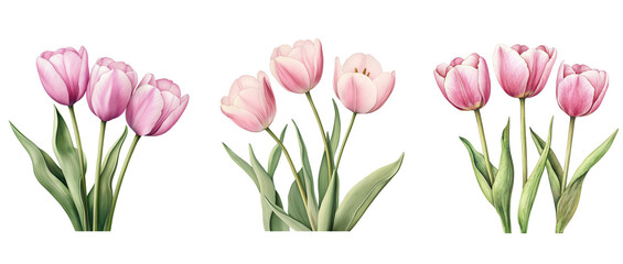 Obraz premium Pink Tulips on Transparent Background - Floral Spring