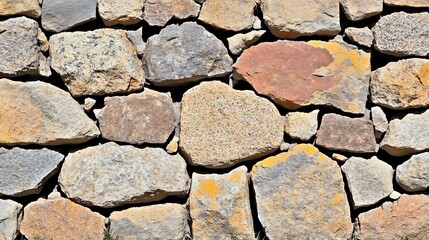 Obraz premium A close up view of a wall constructed with various stones