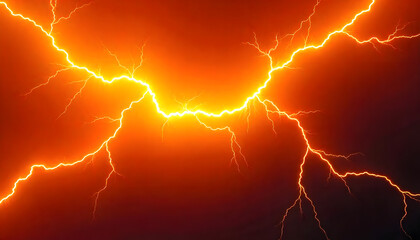 A bright orange lightning bolt striking down with intense, glowing energy against a dark background.