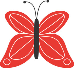 Naklejka premium Elegant Red Butterfly with White Linear Patterned Wings in Flat Style Isolated on White Background