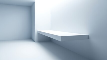 Obraz premium Minimalist White Interior with Floating Shelf and Soft Light Effects