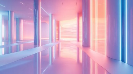 Obraz premium Pink and Blue Neon Lights in a Futuristic Corridor